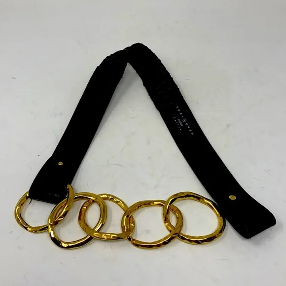 Suzi Roher Belt Chain and Stretch Ribbon Brown Suzi Roher stretch fashion belt brushed gold brown SMALL  main image 3
